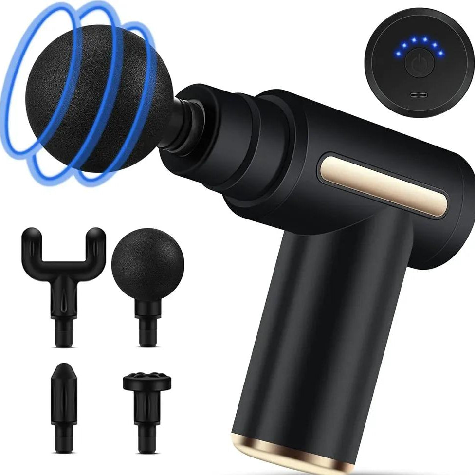 Portable Deep Tissue Massage Gun – Quiet Muscle Recovery Massager with 4 Heads