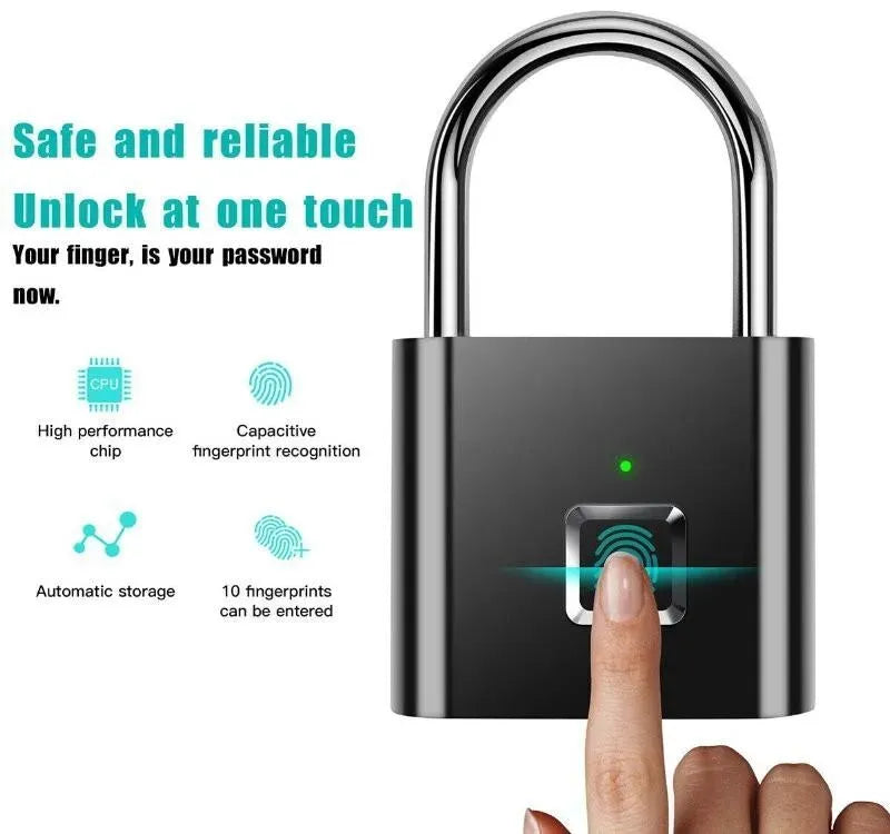 Smart Fingerprint Padlock – Keyless USB Rechargeable Security Lock