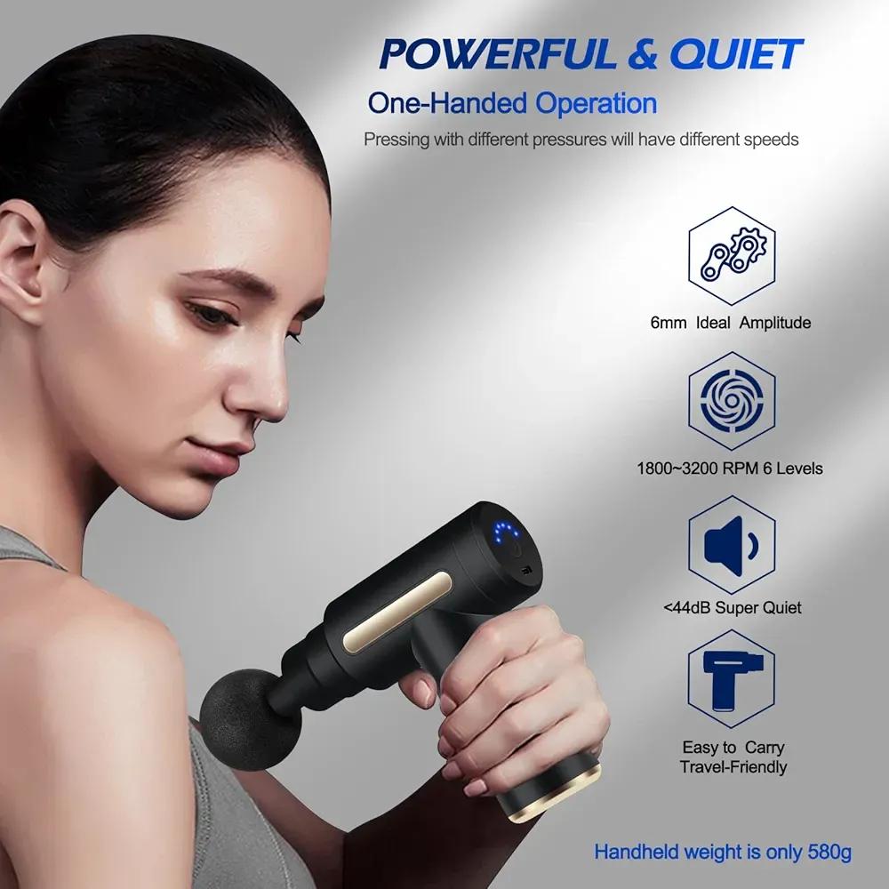 Portable Deep Tissue Massage Gun – Quiet Muscle Recovery Massager with 4 Heads