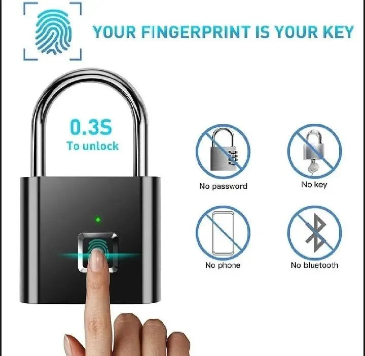 Smart Fingerprint Padlock – Keyless USB Rechargeable Security Lock