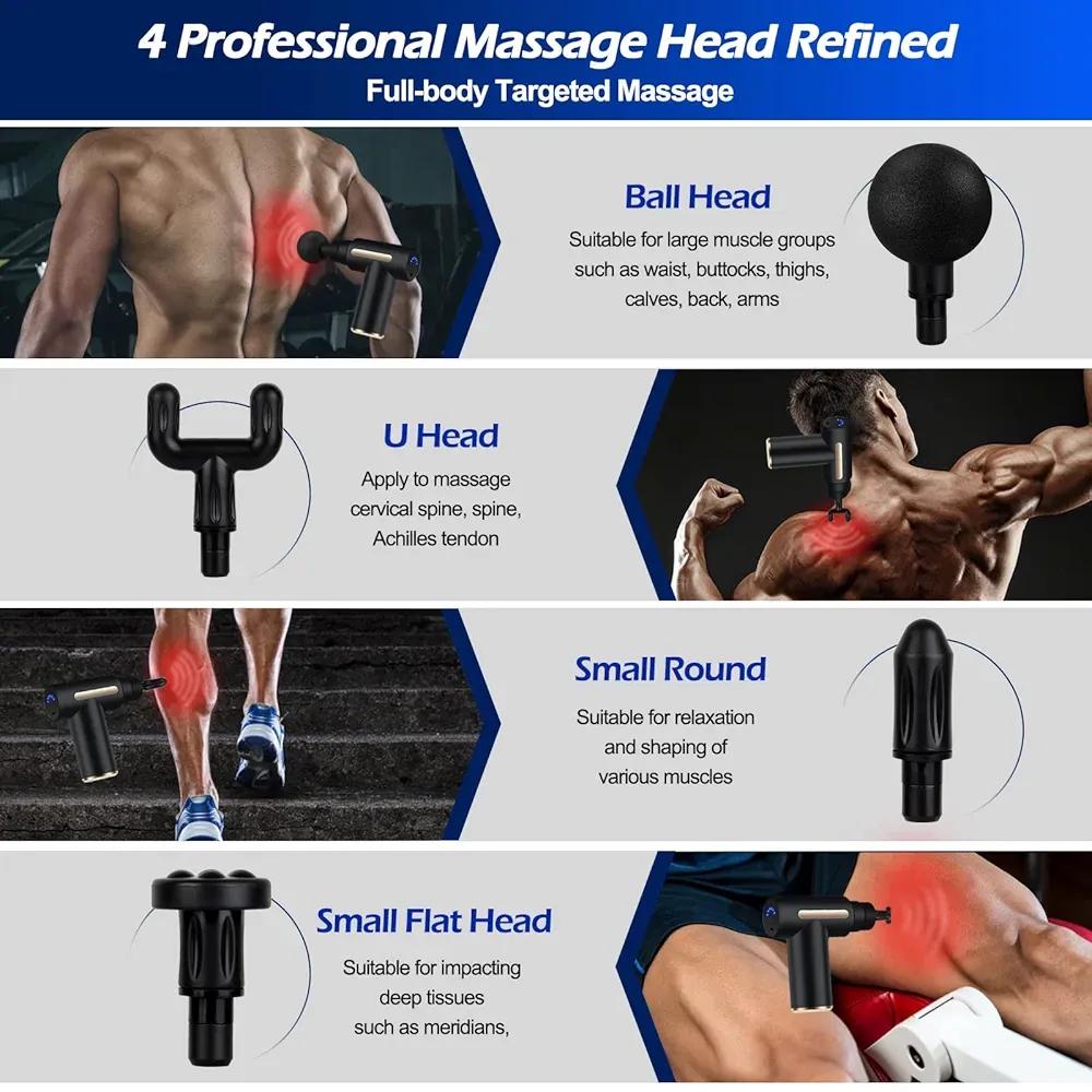 Portable Deep Tissue Massage Gun – Quiet Muscle Recovery Massager with 4 Heads