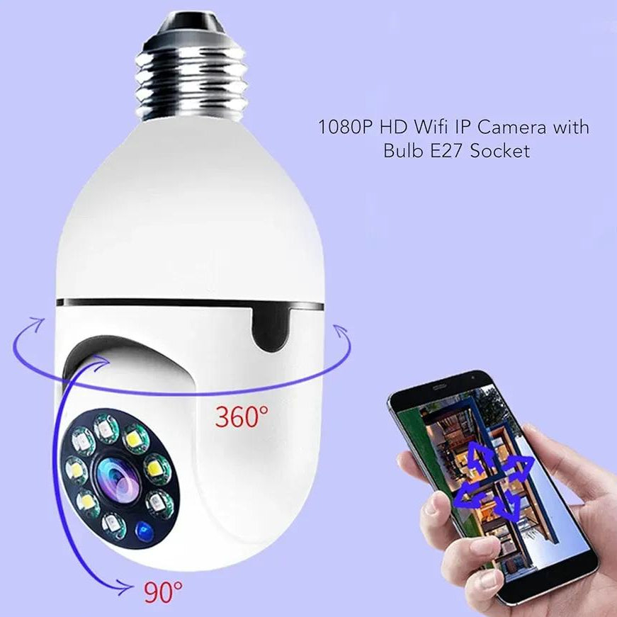 360° Smart WiFi Bulb Security Camera – 1080P HD Wireless IP Camera with Night Vision & Mobile Control