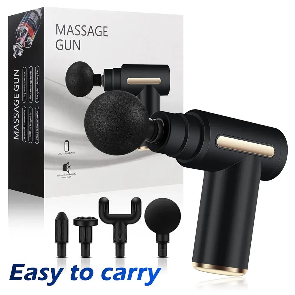 Portable Deep Tissue Massage Gun – Quiet Muscle Recovery Massager with 4 Heads