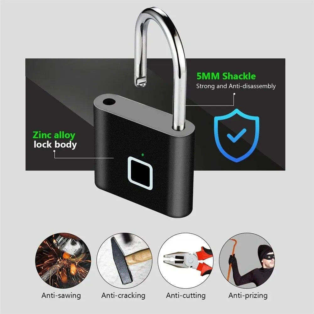 Smart Fingerprint Padlock – Keyless USB Rechargeable Security Lock