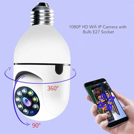 360° Smart WiFi Bulb Security Camera – 1080P HD Wireless IP Camera with Night Vision & Mobile Control